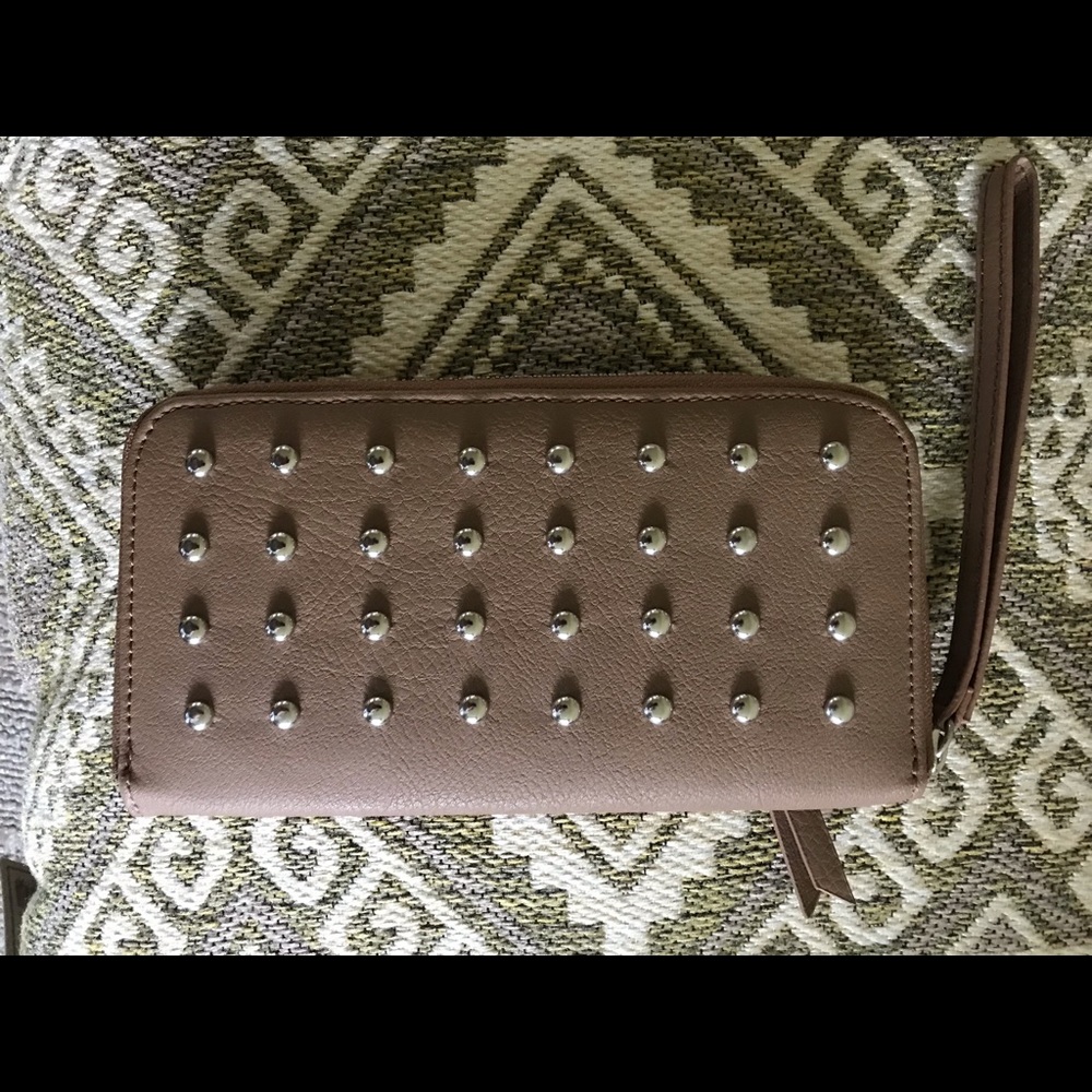 NEW Studded taupe faux leather Wristlet Wallet